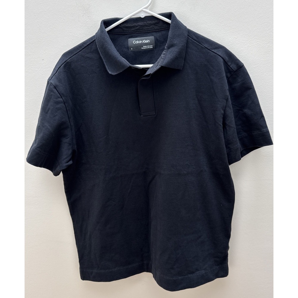 CALVIN KLEIN Men's Polo T-Shirt Short Sleeve Black 100% Cotton Collared.Size M